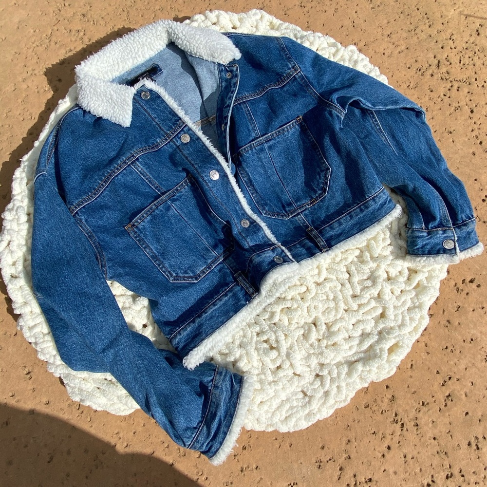 F21 Sherpa Collard Jean Crop Jacket